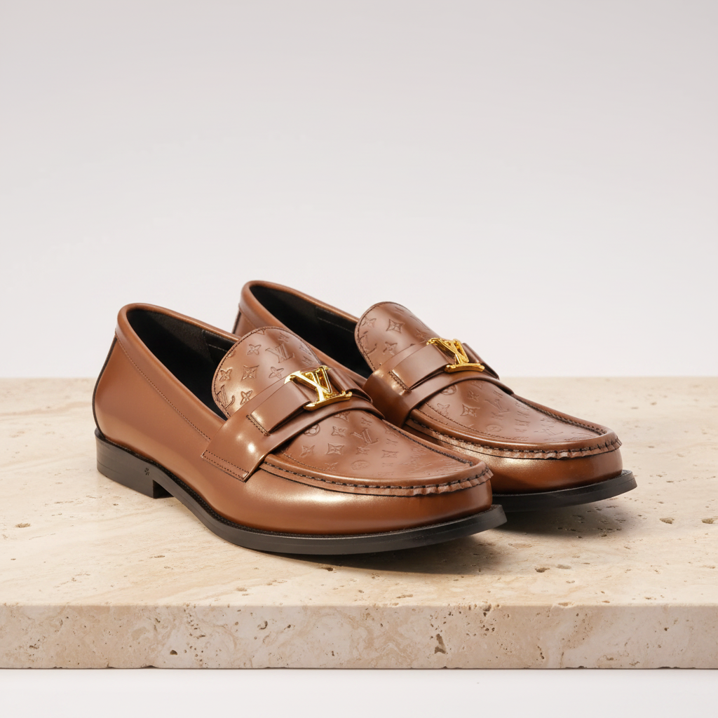 Embossed Brown Major Loafer - 3/4 Angle