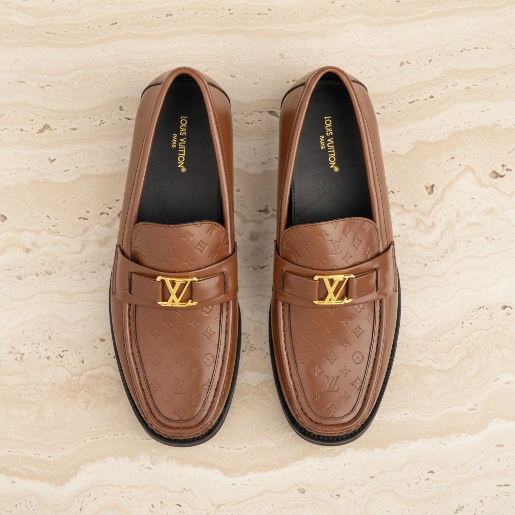 Embossed Brown Major Loafer - Top Down