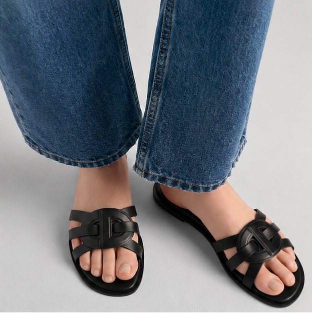 D-CLUB SLIDE ( BLACK CALFSKIN )