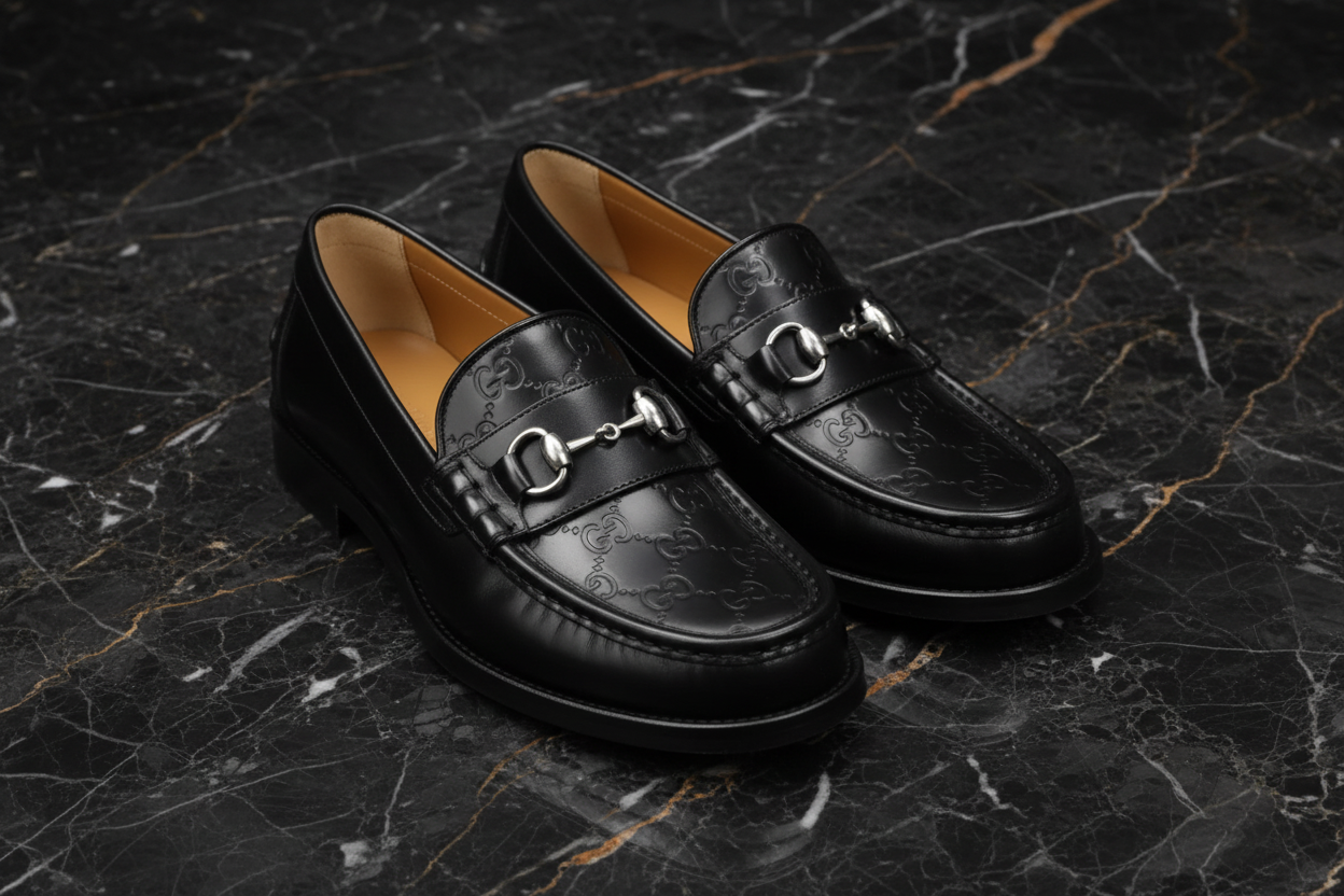 Three-quarter luxury loafer campaign shot