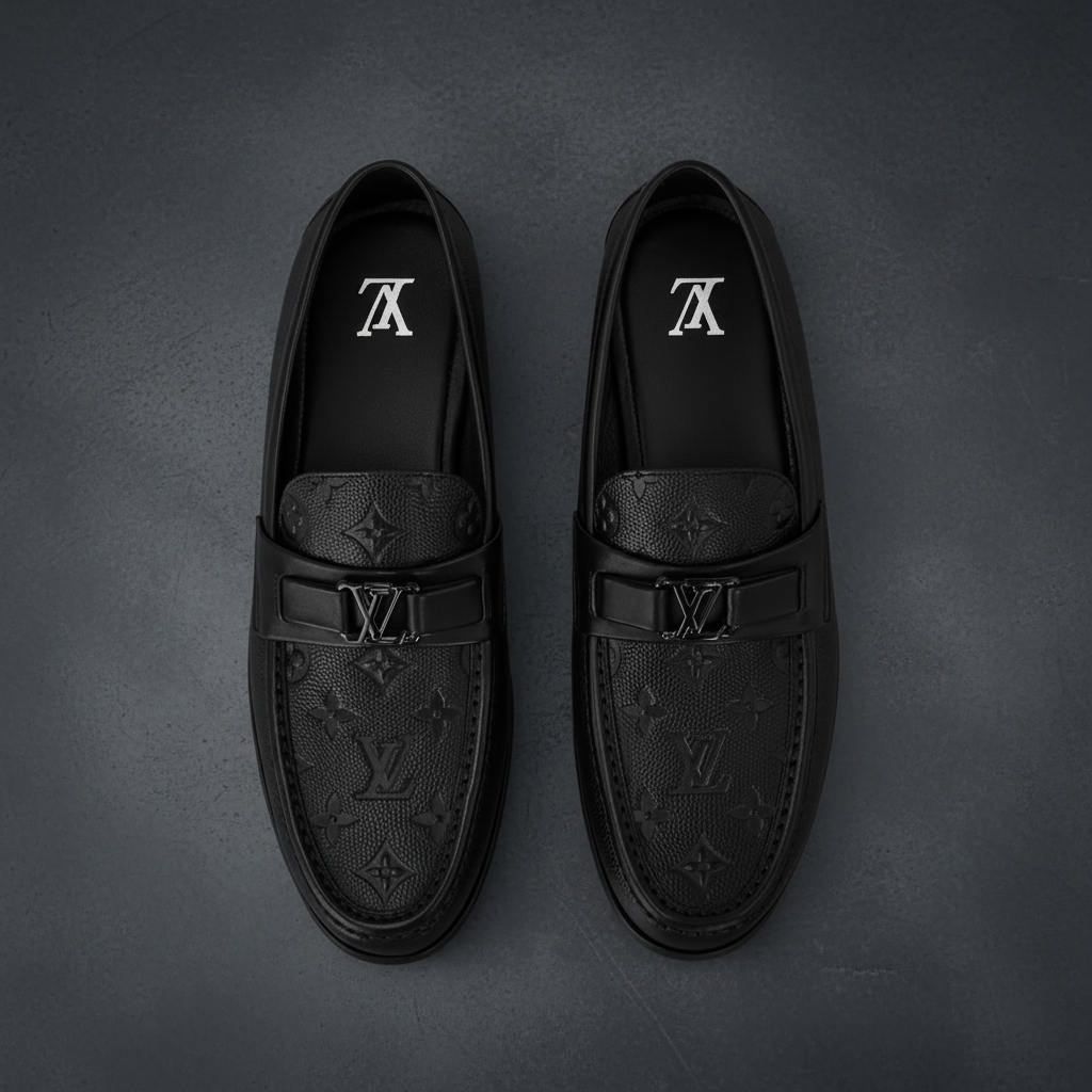 Top-Down Flat Lay — Black Monogram