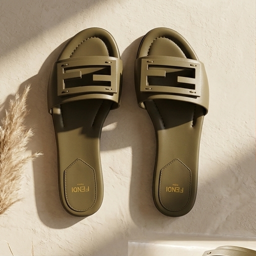 Baguette Green leather slides